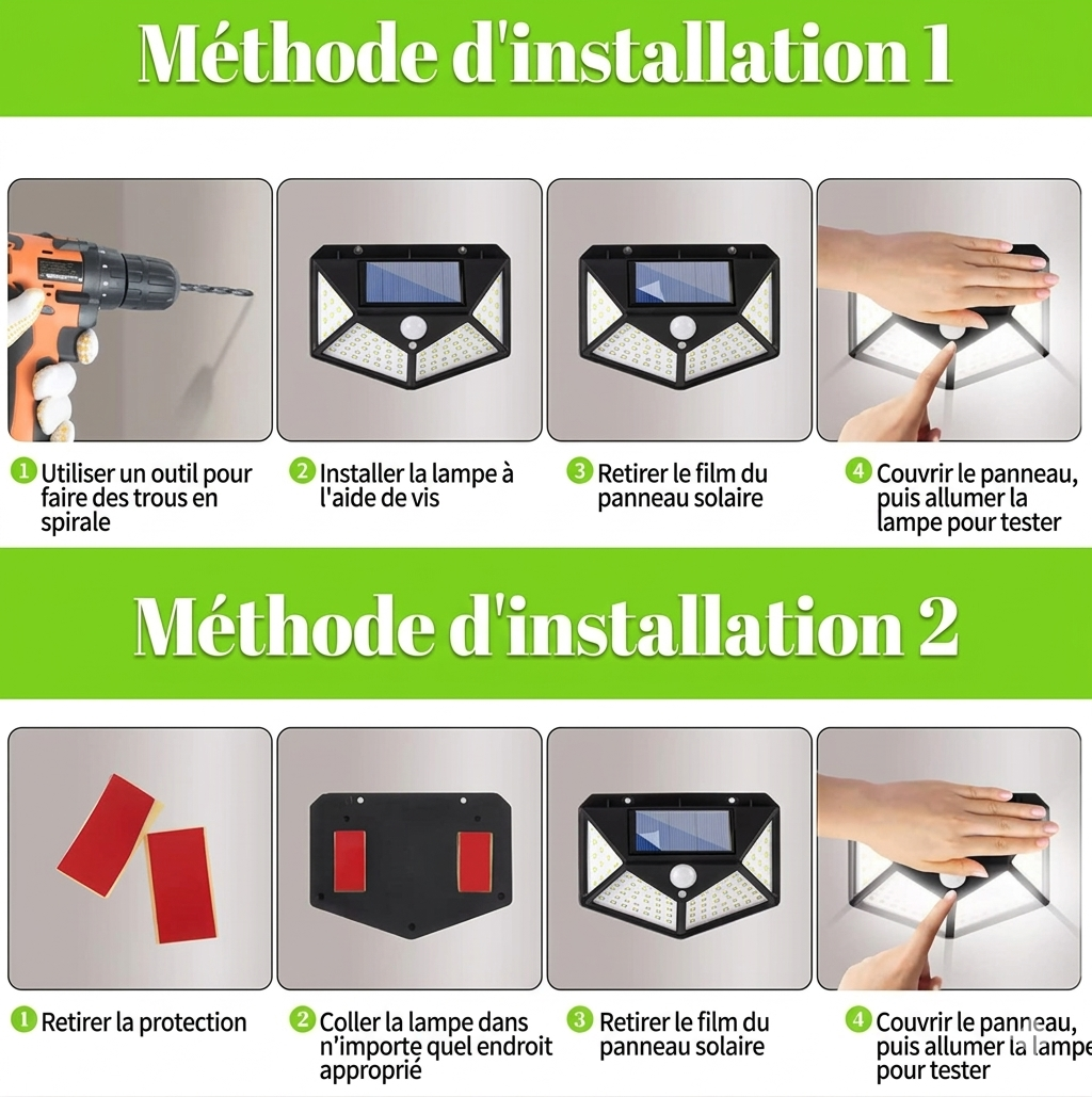LumiSolar Pro — Lampe Solaire 100 LED avec Détecteur de Mouvement